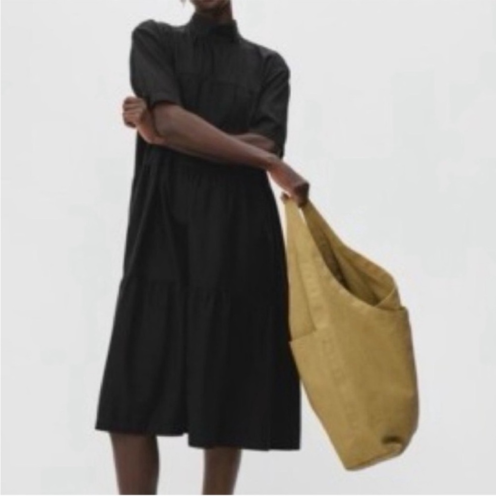 New Everlane The Tiered Modest Black Midi Dress